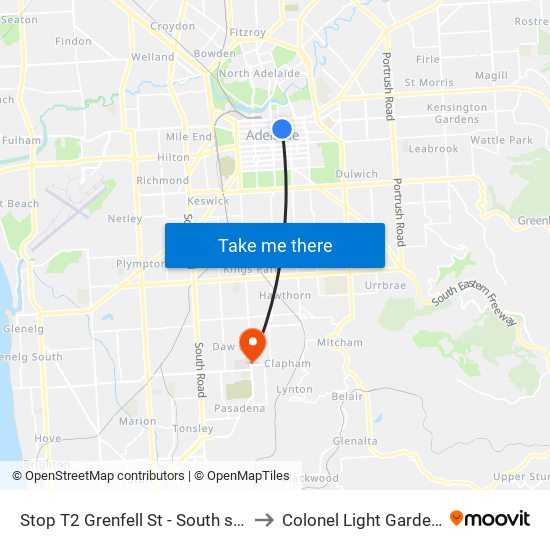 Stop T2 Grenfell St - South side to Colonel Light Gardens map