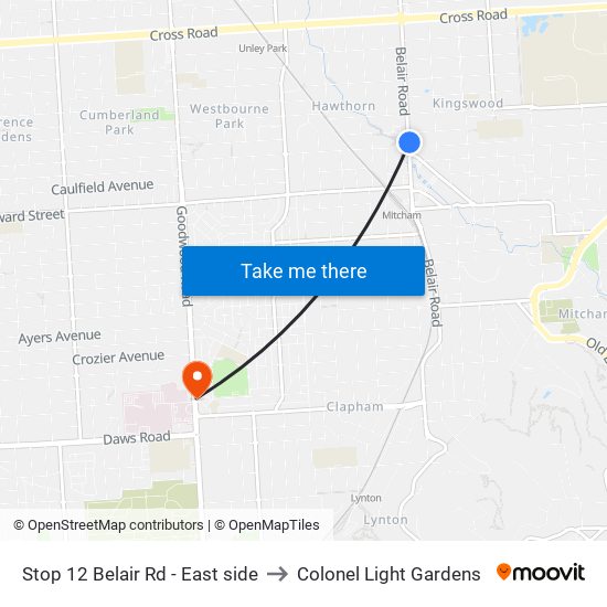 Stop 12 Belair Rd - East side to Colonel Light Gardens map