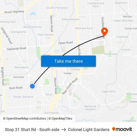 Stop 31 Sturt Rd - South side to Colonel Light Gardens map