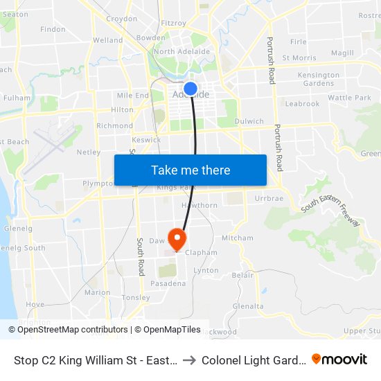 Stop C2 King William St - East side to Colonel Light Gardens map