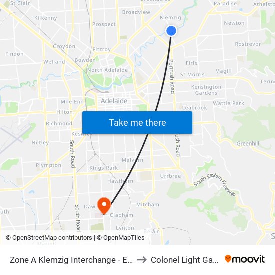 Zone A Klemzig Interchange - East side to Colonel Light Gardens map