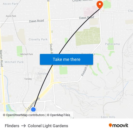 Flinders to Colonel Light Gardens map