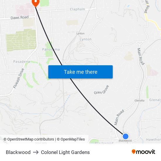 Blackwood to Colonel Light Gardens map