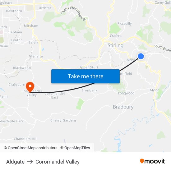 Aldgate to Coromandel Valley map