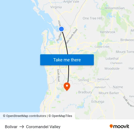 Bolivar to Coromandel Valley map