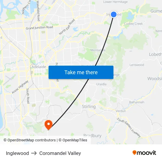 Inglewood to Coromandel Valley map