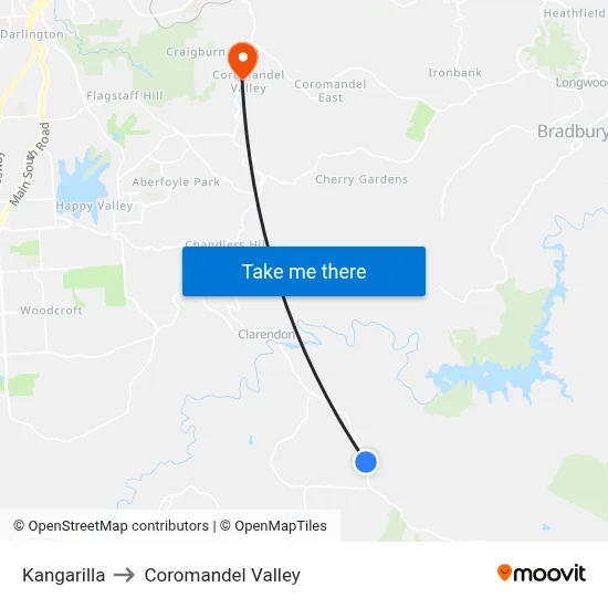 Kangarilla to Coromandel Valley map