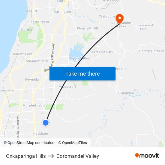 Onkaparinga Hills to Coromandel Valley map