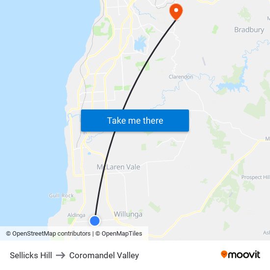 Sellicks Hill to Coromandel Valley map