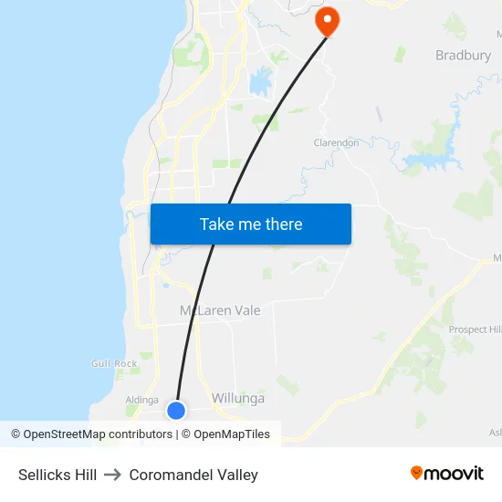 Sellicks Hill to Coromandel Valley map