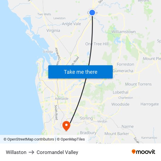 Willaston to Coromandel Valley map