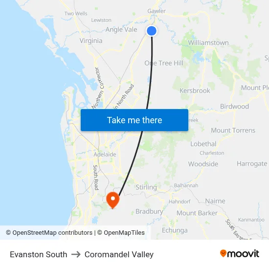 Evanston South to Coromandel Valley map