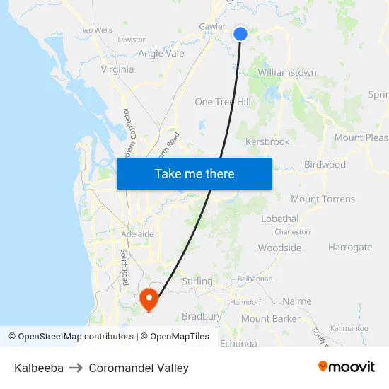 Kalbeeba to Coromandel Valley map