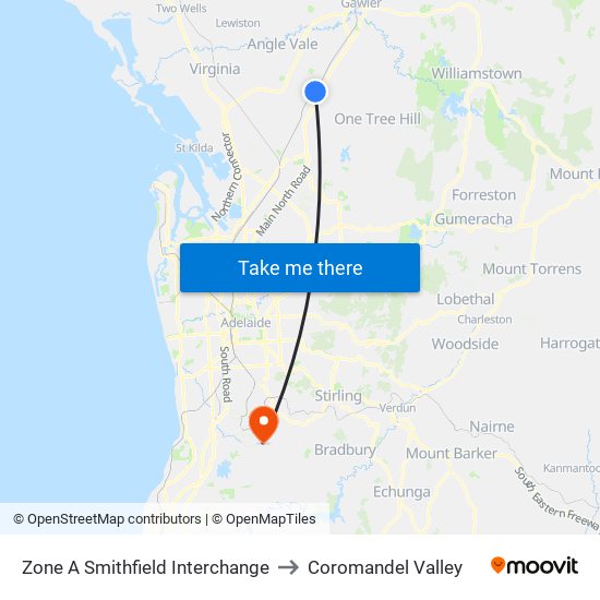 Zone A Smithfield Interchange to Coromandel Valley map