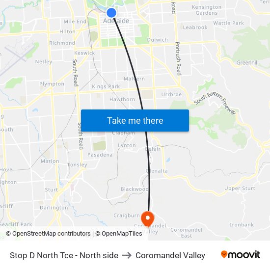 Stop D North Tce - North side to Coromandel Valley map