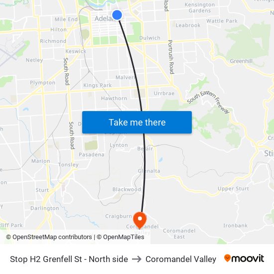 Stop H2 Grenfell St - North side to Coromandel Valley map