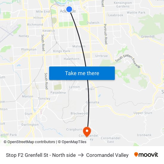 Stop F2 Grenfell St - North side to Coromandel Valley map