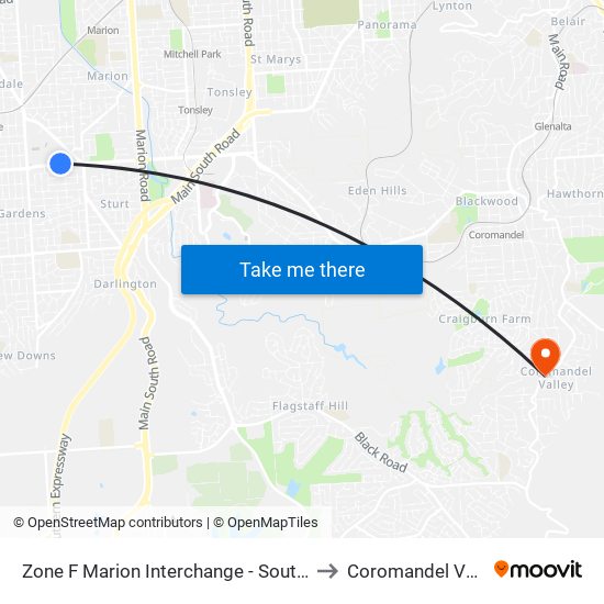 Zone F Marion Interchange - South side to Coromandel Valley map