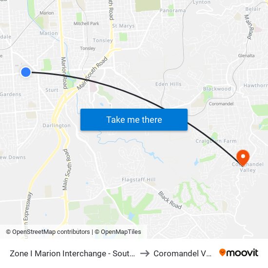 Zone I Marion Interchange - South side to Coromandel Valley map