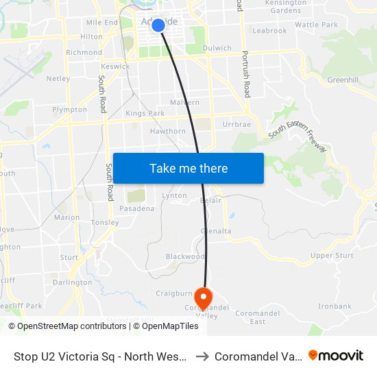 Stop U2 Victoria Sq - North West side to Coromandel Valley map