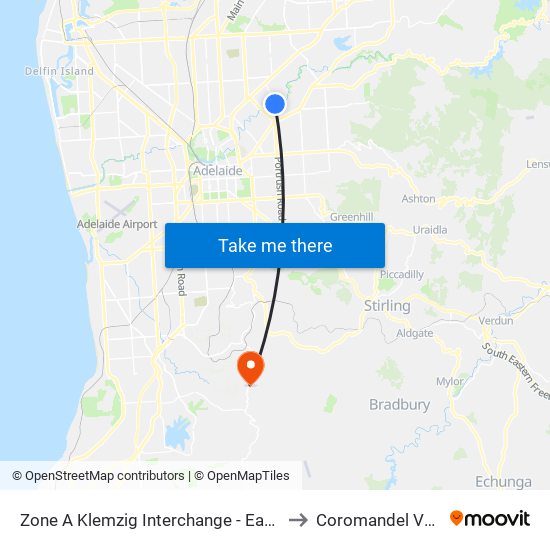 Zone A Klemzig Interchange - East side to Coromandel Valley map