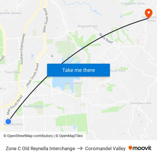 Zone C Old Reynella Interchange to Coromandel Valley map