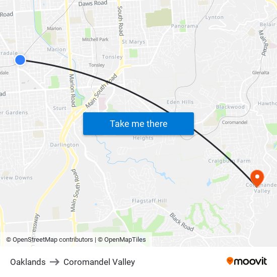 Oaklands to Coromandel Valley map