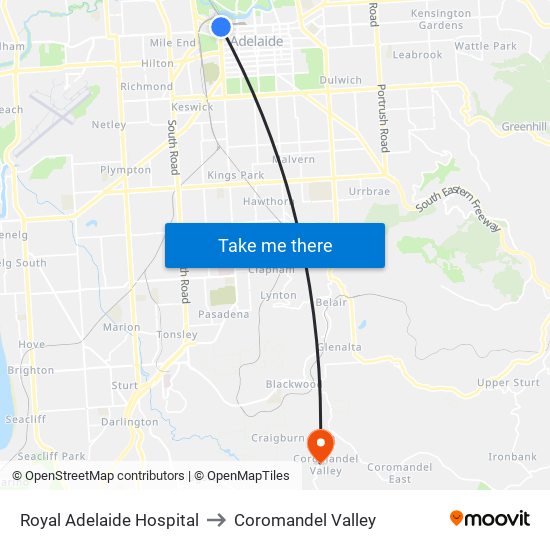 Royal Adelaide Hospital to Coromandel Valley map