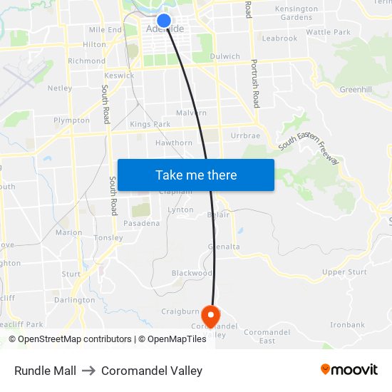 Rundle Mall to Coromandel Valley map