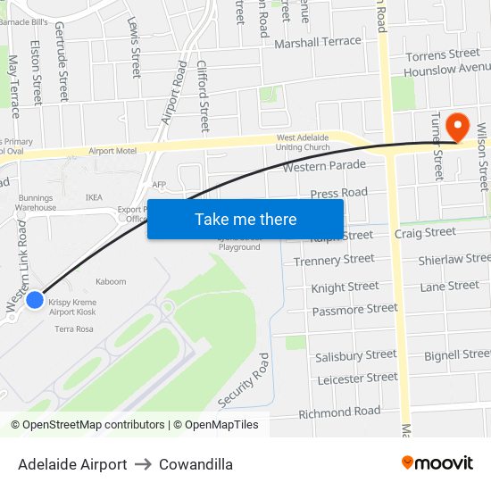 Adelaide Airport to Cowandilla map