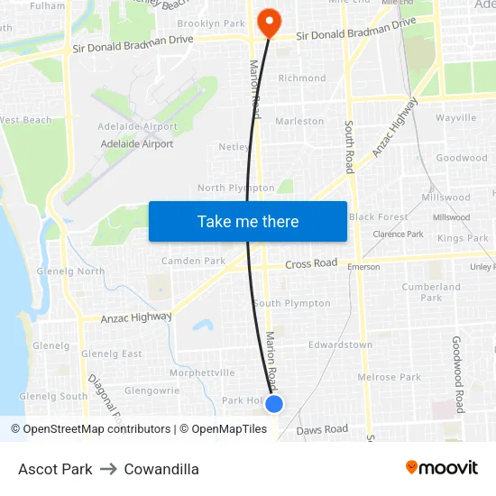 Ascot Park to Cowandilla map