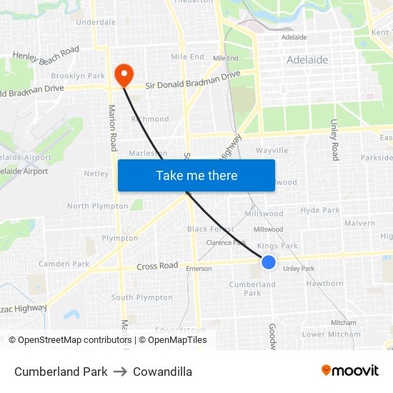 Cumberland Park to Cowandilla map