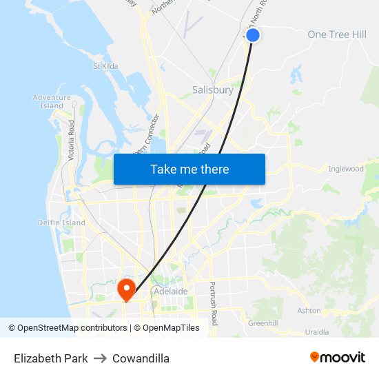 Elizabeth Park to Cowandilla map