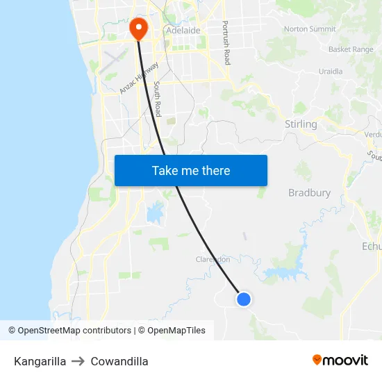 Kangarilla to Cowandilla map
