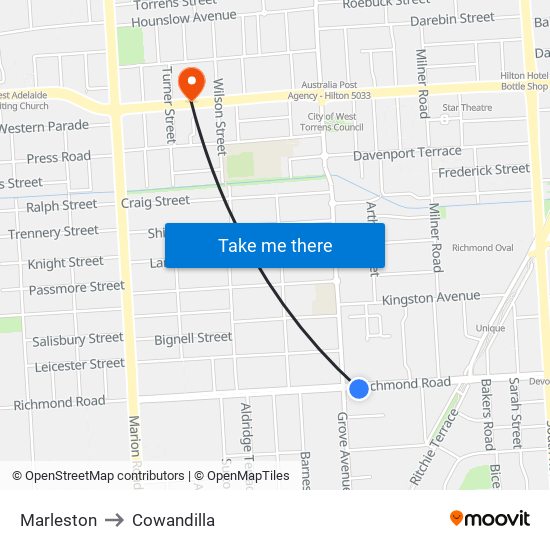 Marleston to Cowandilla map