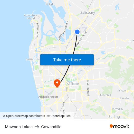 Mawson Lakes to Cowandilla map