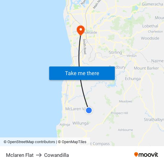 Mclaren Flat to Cowandilla map