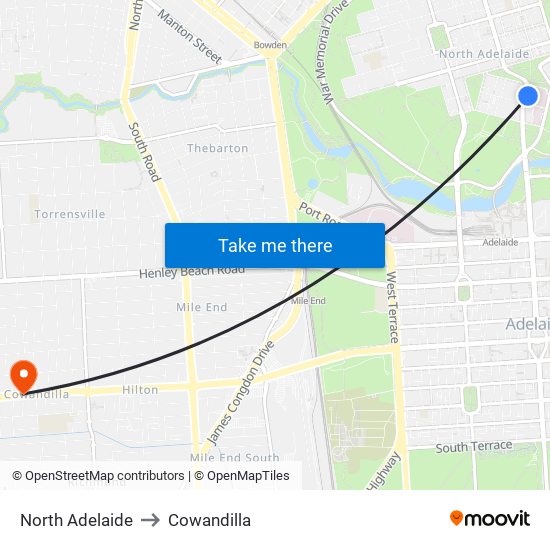 North Adelaide to Cowandilla map