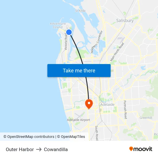 Outer Harbor to Cowandilla map