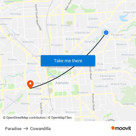 Paradise to Cowandilla map