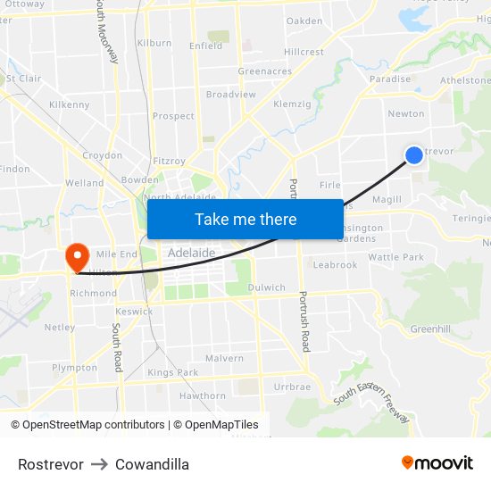 Rostrevor to Cowandilla map