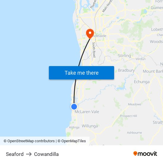 Seaford to Cowandilla map