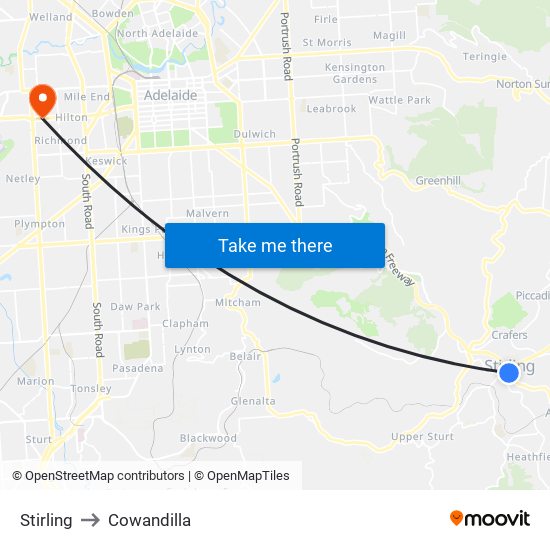 Stirling to Cowandilla map