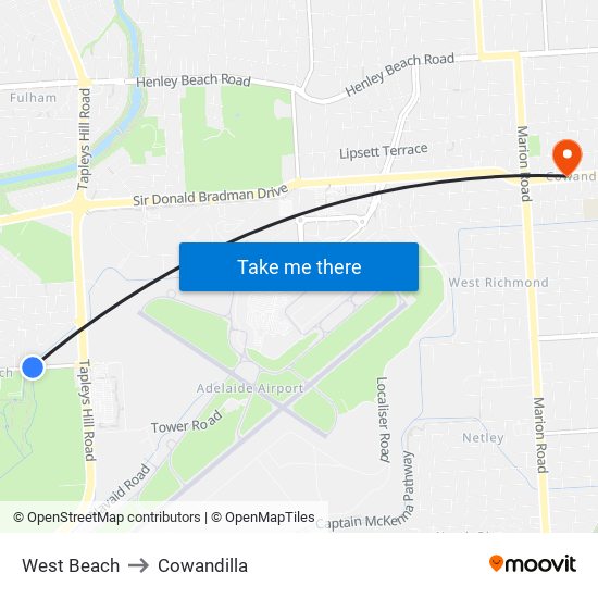 West Beach to Cowandilla map