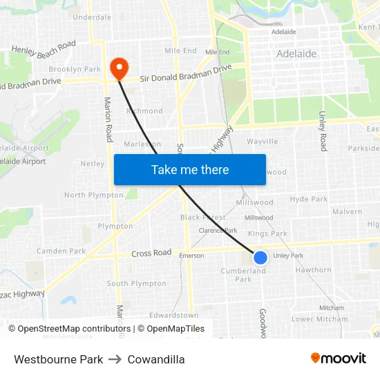 Westbourne Park to Cowandilla map