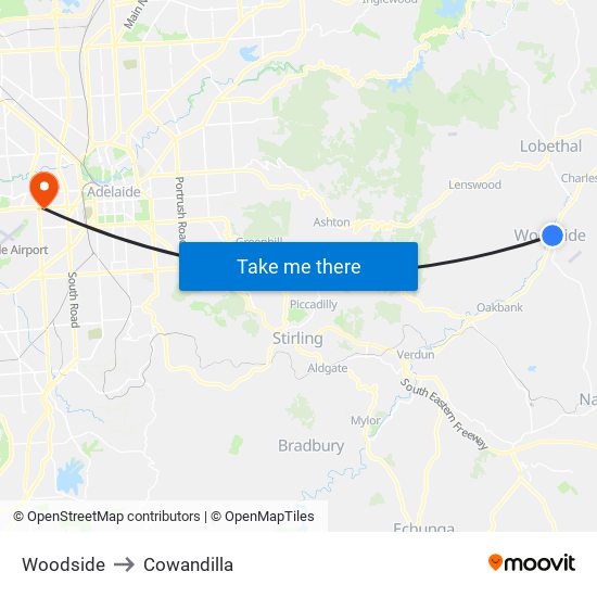 Woodside to Cowandilla map