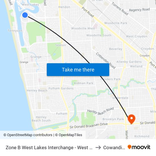 Zone B West Lakes Interchange - West side to Cowandilla map