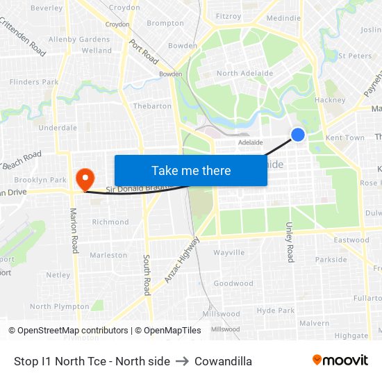 Stop I1 North Tce - North side to Cowandilla map