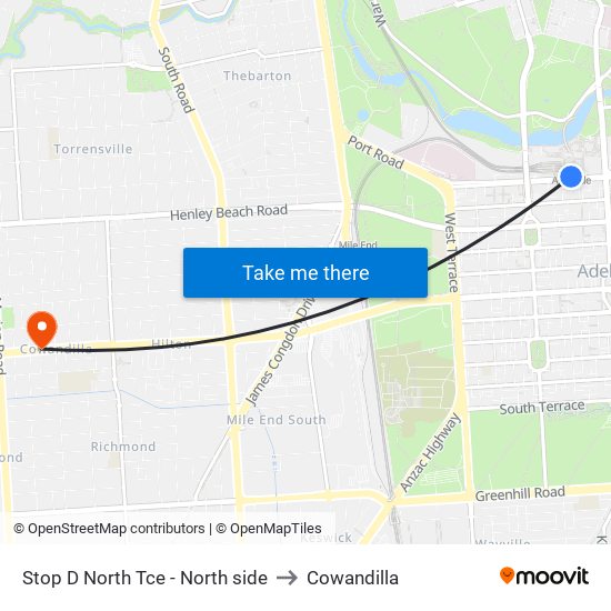 Stop D North Tce - North side to Cowandilla map