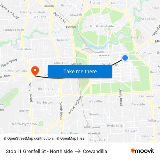 Stop I1 Grenfell St - North side to Cowandilla map